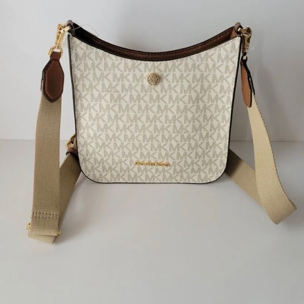 🎄Michael Kors Briley Small Messenger Crossbody Handbag MK Vanilla Logo